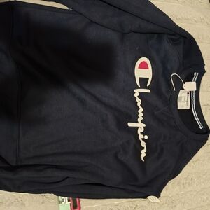 Champion Navy Blue Sweatshirt with White and Red Logo